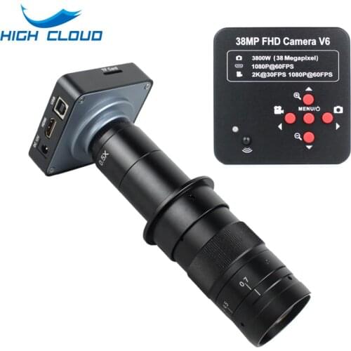 1080P 60FPS 2K 38MP HDMI USB Industrial Electronic Digital Video Microscope Camera TF Video Recorder+180X 300X 100X C mount Lens