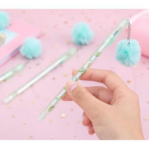 2pcs Kawaii Plush Ball Pendant Cute Avocado Gel Pens for School Office Accessories Cute Stationery 0.5mm Pen for Girls Adorable