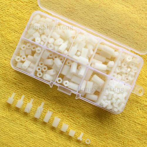 300pcs M3 Nylon Hex Male-Female Standoff Spacers Screw Nuts Kit White in box