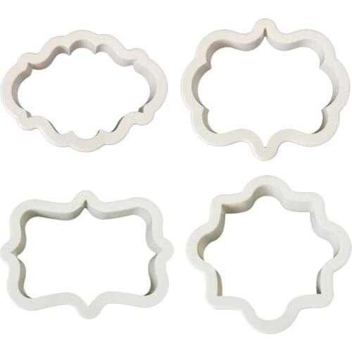 4Pcs/Lot Vintage Plaque Frame Cookie Cutter Set Plastic Biscuit Mould Fondant Cake Decorating Tools Fondant Sugar Craft Molds