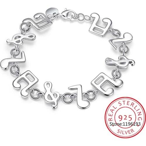 925 Sterling Silver Bracelet for Women Music Note Chain Bracelet & Bangle Wristband Wedding Bridal Jewelry Accessories Pulseira
