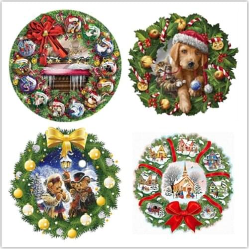 DIY Diamond Painting Christmas Wreath Full Square Cross Stitch 5D Diamond Embroidery Mosaic Cartoon Art Winter Handmade Gift