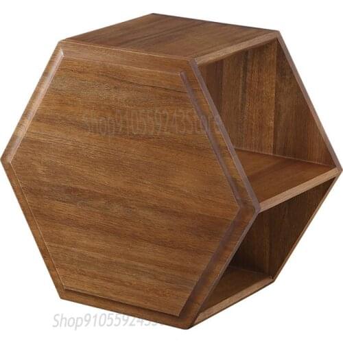 American Solid Wood Corners, Hexagonal Sides, Retro Simple Square Sofa, Coffee Table, Nordic Style Polygonal Small Square Table