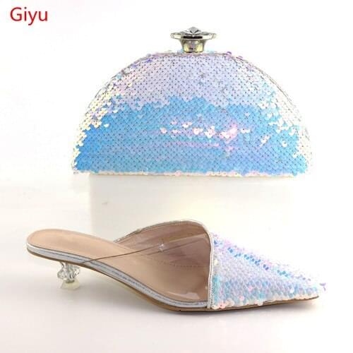 Doershow best sellin Matching Women Shoe and Bag Set Decorated purple Nigerian Shoes and Bag Set Italy Shoes and Bag set!SLO1-73