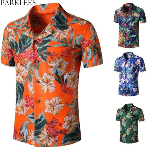 Men Summer Hawaiian Shirt 2020 Floral Printed Shirt for Men Beach Holiday Vacation Chemise Homme Casual Loose Mens Short Sleeve