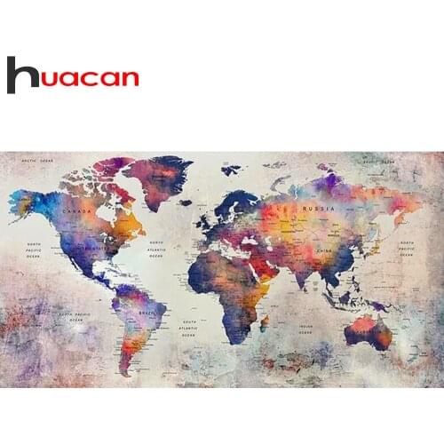 Huacan 5d Full Square Diamond Painting World Map Set For Embroidery Cross Mosaic Landscape Paintings For Interior