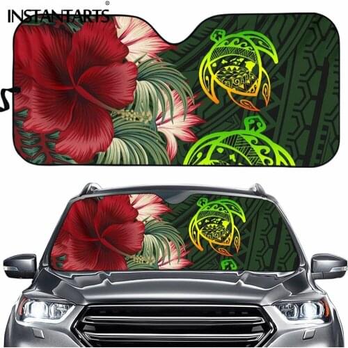 INSTANTARTS Hawaiian Polynesian Hibiscus with Turtle Print Car Window Sunshade Durable Front Windshield Sunshade Sun Protection