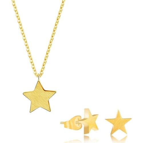 Dainty Small Star Pendant Necklace Stud Earring Jewelry Sets Stainless Steel Tiny Stars Baby Girls Women Party Gifts Kolye Bayan
