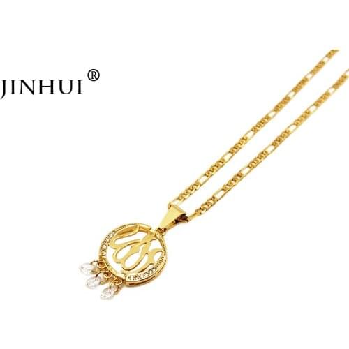 JINHUI Saudi Arabia fashion women gold color necklaces pendant Men 45cm gold chain round Jewelry Africa gifts Wholesale