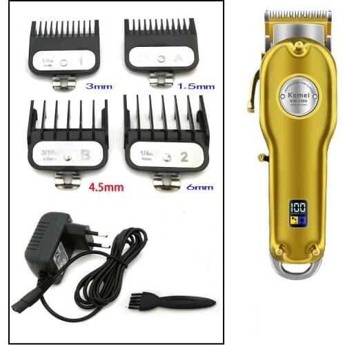 Kemei 1986 All-metal Barber Professional Hair Clipper Electric Cordless LCD Hair Trimmer Gold Silver Hair Cutting Machine Mower