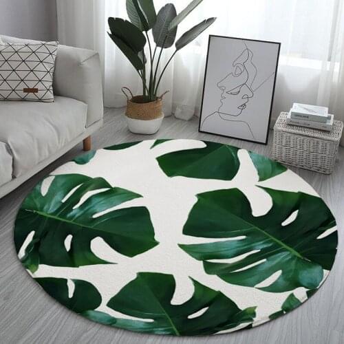 Classic Style Living Room Round Floor Mat Plant Leaf Pattern Floor Mat Living Room Bedroom Chair Carpet Home Decor Anti-slip Car