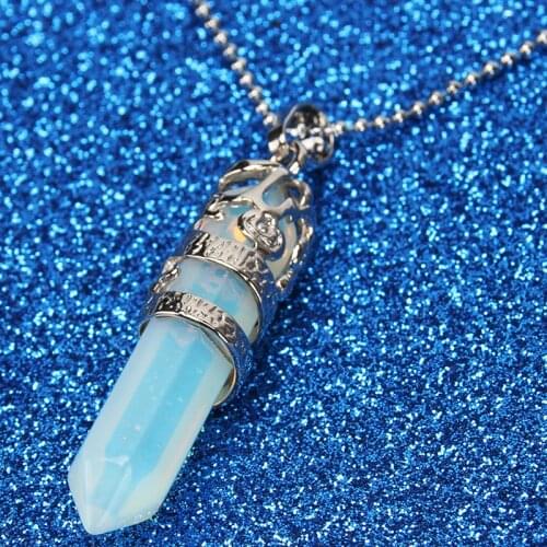 Fashion Natural Stone Necklace Opal Pendant Bullet Shaped Crystal Chinese Dragon Guardian for Gifts Link Chain Women Trendy 5cm