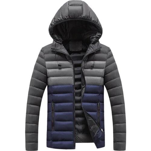 Mens Hat Detachable Winter Slim fit Coat 2019 New Male Fashion Stand Collar Zippers splice Cotton Padded Thick Jackets