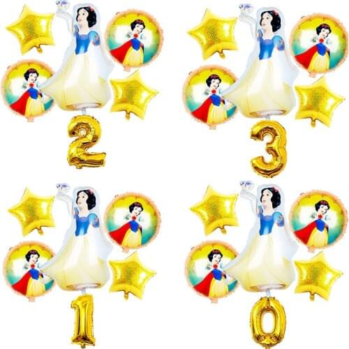 6pcs Disney Snow White Globos Childrens Birthday Party Decorations Girl Princess Helium Balloon Set Baby Shower Childrens Toys