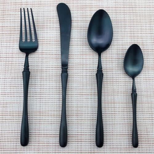 4Pcs/Set vintage Matte Black Cutlery Set Stainless Steel Dinnerware Set Steak Knife Fork Scoops Spoon Silverware Set Tableware