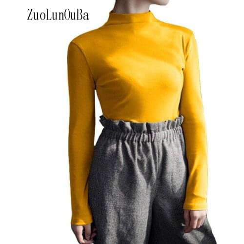 Autumn Winter Women Slim Sweater Yellow Thick Half High Neck Pullover Simple All Match Tops
