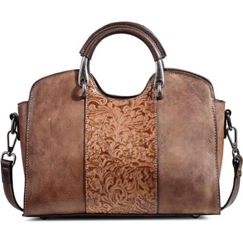 First layer cowhide embossed female handbag women vintage genuine leather shoulder crossbody bag rub color travel leisure bags