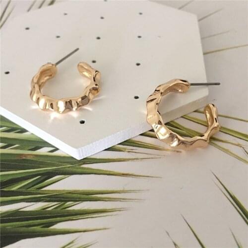 Casual Gold Color Plating Hammered Effect 22mm Hoop Earrings Trendy Gorgeous Elegant Daily Simple Cute Lovely Jewelry Accessory