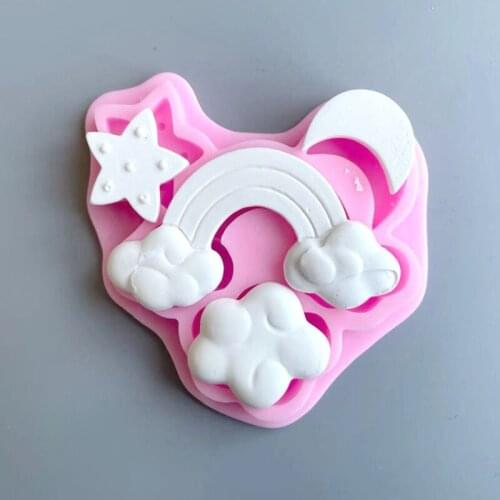 Rainbow Clouds Moon Star Silicone Mold Cookie Cupcake Chocolate Fondant Gumpaste Mould DIY Cake Topper Decoration Tools