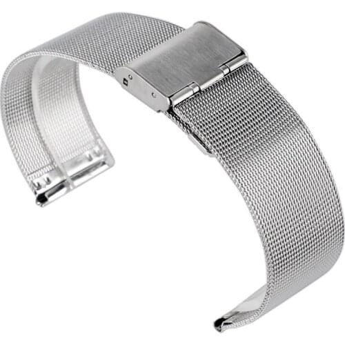 20/22mm Silver Wrist Band Watch Strap Bracelet Men Stainless Steel Mesh Replacement Watchband Luxury Hook Buckle + 2 Spring Bars