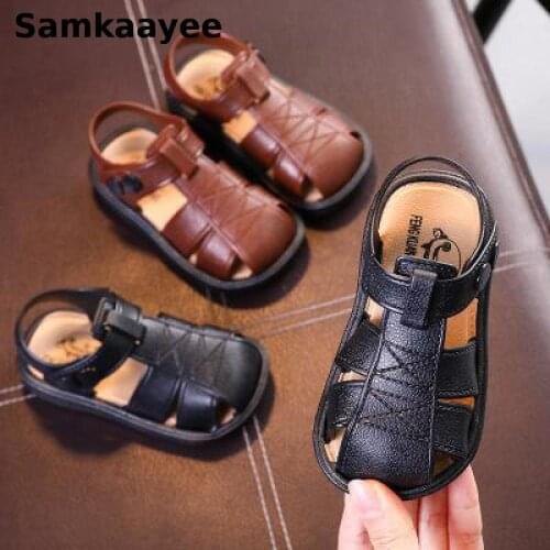 0-4y Children Sandals Kids Shoes Sunmmer Boys Girls Flat Leather Shoes Baby Soft Bottom Toddler Breathable Hollow Footwear S10
