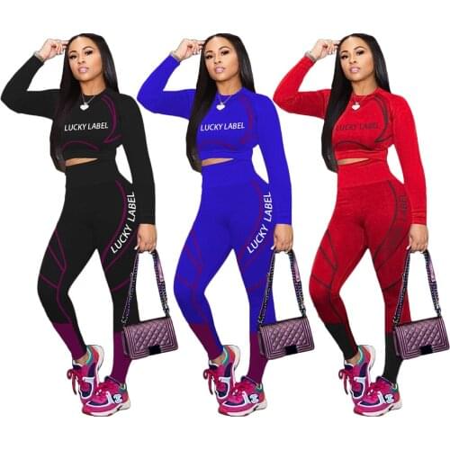 High Quality 2 Piece Women Crop Top Leggings Pencil Pants Casual sweatsuit Knitted High Stretch Bodycon Jogger Outfit Wholesale