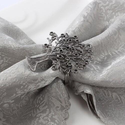 Antique Pewter Tree of Life Metal Alloy Napkin Rings Set of 12 Pieces