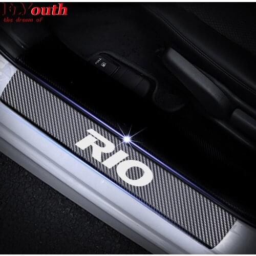 Car Styling 4Pcs For Kia RIO K2 Carbon Fiber Vinyl Sticker Door Threshold Plate Car Door Sill Protector Scuff Plate Stickers