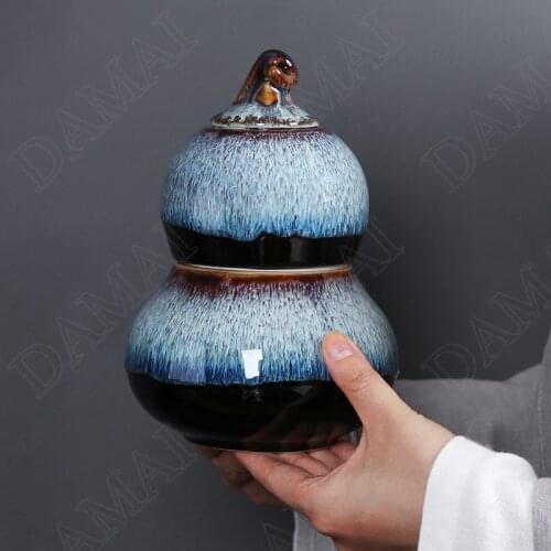 Tianmu Glaze Ceramic Tea Tin with Lid Kiln Change Tea Storage Container Dried Fruit Snacks Candy Tanks Teaware Sealed Jars
