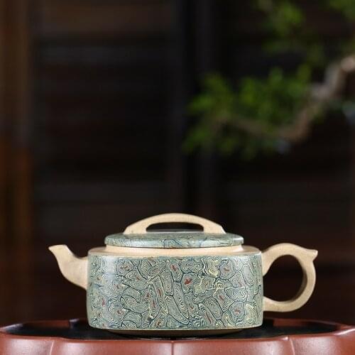 Yixing purple clay pot genuine celebrities hand-made original mining mud quadrangular pot Kungfu Teapot Tea Set Gifts