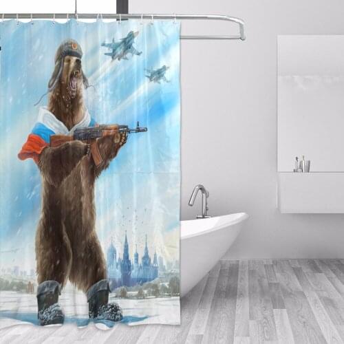 Russia Bear with Gun Shower Curtain Polyester Fabric Waterproof Bath Curtain Mildew Resistant Curtains Home Bathroom Decor