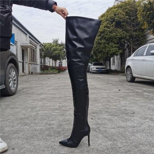 Paris Stiletto Leather Women Thigh High Crotch Dance Boots Pointed Toe Sexy Ladies High Heel Runway Trendy Shoe Woman Overknee