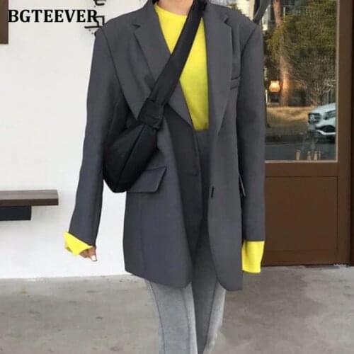 BGTEEVER Fashion Buttons Loose Blazer for Women Chic Long Sleeve Pockets Women Suit Jackets 2020 Autumn Winter Female Outwear