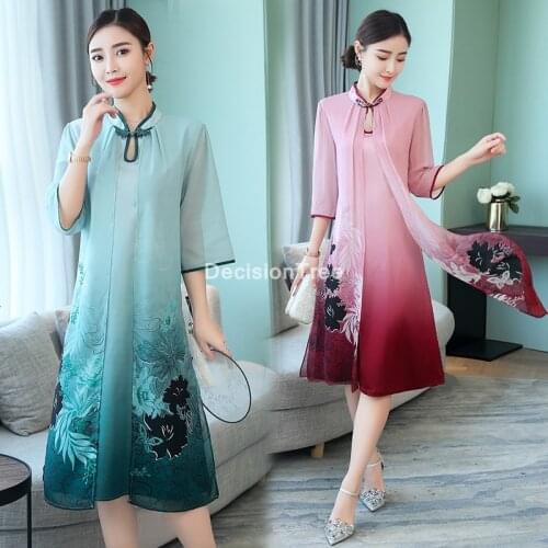 2021 vietnam aodai cheongsam dress for women traditional chinese chiffon robe ladies elegant floral qipao elegant party dress