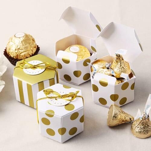 10pcs Polka Dot Stripes Candy Box Paper Gift Box Chocolate Packaging Children Birthday Party Stationery Holders