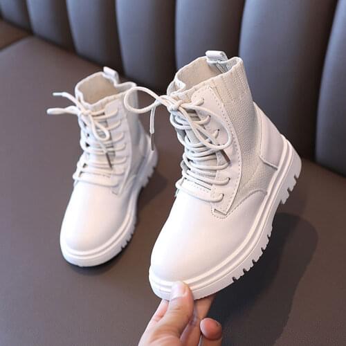 2020 Fall Child Lace-up Ankle Boots Black Kids Pu Knitted Patchwork Short Boots Boy Girl Spring Autumn Shoes Size 26-37 Beige