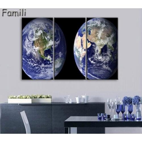 3Pieces Painting Canvas Painting Unframed Abstract universe and earth Spray Painting Hotel Decoration Sofa Background Decorate