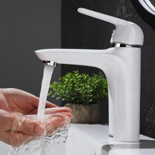 White Stylish Elegant Bathroom Basin Faucet Vessel Sink Water Tap Mixer Chrome Finish ABS Plastic Material Bathroom Tap