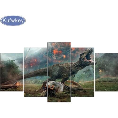Frameless 5d diamond Painting,DIY diamond embroidery 5 Piece Movie Character Poster Dinosaur Pictures For Kids Room Decoration