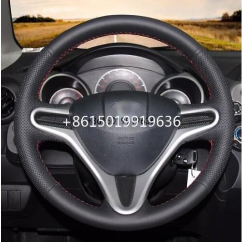 Black Leather DIY Car Steering Wheel Cover for Honda Fit 2009-2013 City 2009-2013 Jazz 2009-2013 Insight 2010-2014