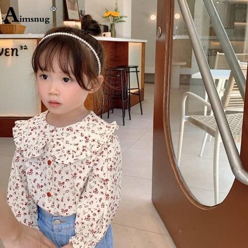 Children Long Sleeve Shirt Kids Clothes Baby Girls Ruffled Blouse Autumn Flower Print Shirt blusas 2021 Single Breasted Tops