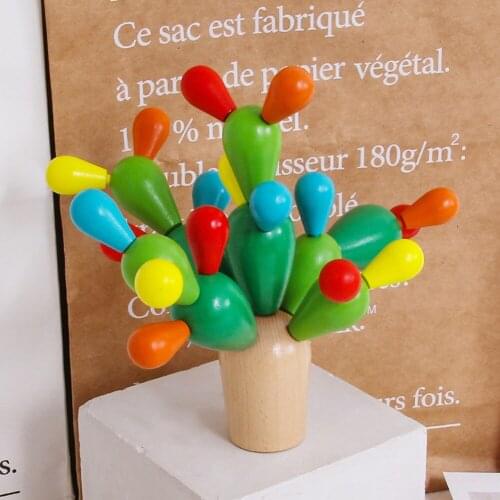Intelligent Cactus Building Block Children Color Cognition Wood Chain Bead Children 's wooden cactus stitching toys intelligence