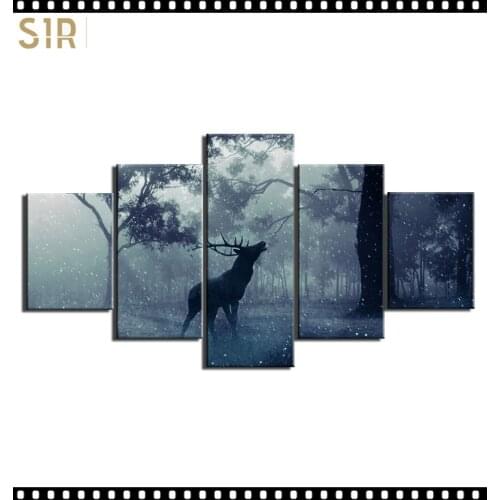 HD 5 Pieces Deer Elk Animal Pictures Posters Wall Art Home Decor for Living Room Painting on The Wall Deer Elk Pictures Wall Art