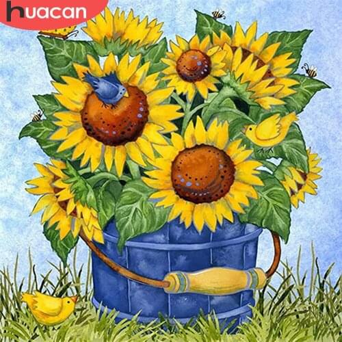 HUACAN 5D Full Drill Square Diamond Painting Sunflower Diamond Mosaic Cross Stitch Sale Embroidery Kit Home Decoration