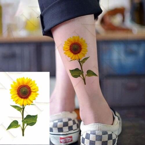 Water Transfer Fake Tattoo Sticker Lovely Flower Yellow Sunflower Art Waterproof Temporary Flash Tatto for Men Woman