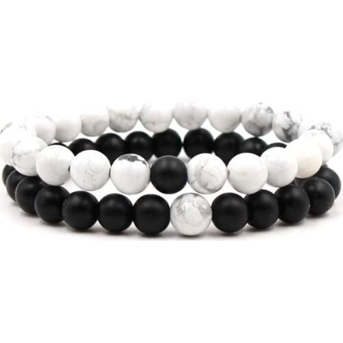 2Pcs/1 Pcs Couples Distance Bracelet Classic Natural Stone White and Black Beaded Bracelets for Men Women Best Friend Hot