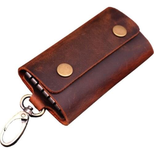 Handmade Cow Leather Key Holder Organizer Vintage Key Housekeeper Men Keychain Wallet Multi-keychain Purse