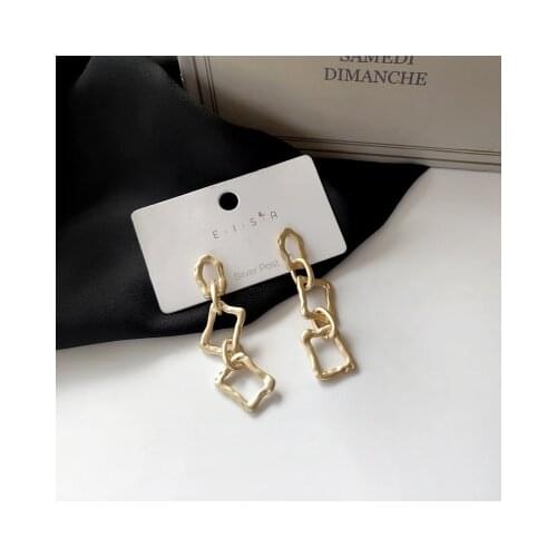 Korean Luxury Matte Gold Color Irregular Square Earring Fashion Hollow Out Geometric Clip on Earrings Without Ear Holes Female