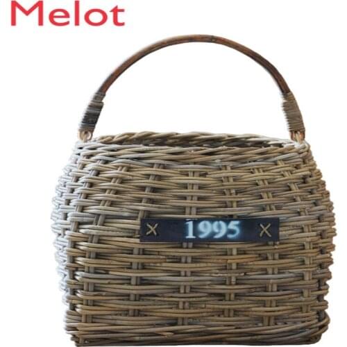 Natural Agate Rattan Basket Large Home Storage Cabas American and European Style Vintage Ornament