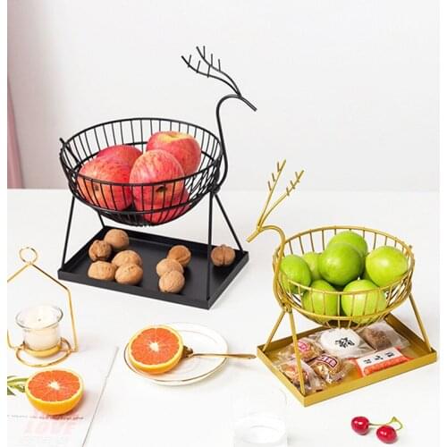 Creative and simple iron art household fruit plate double drain basket Nordic style light luxury living room coffee table snack